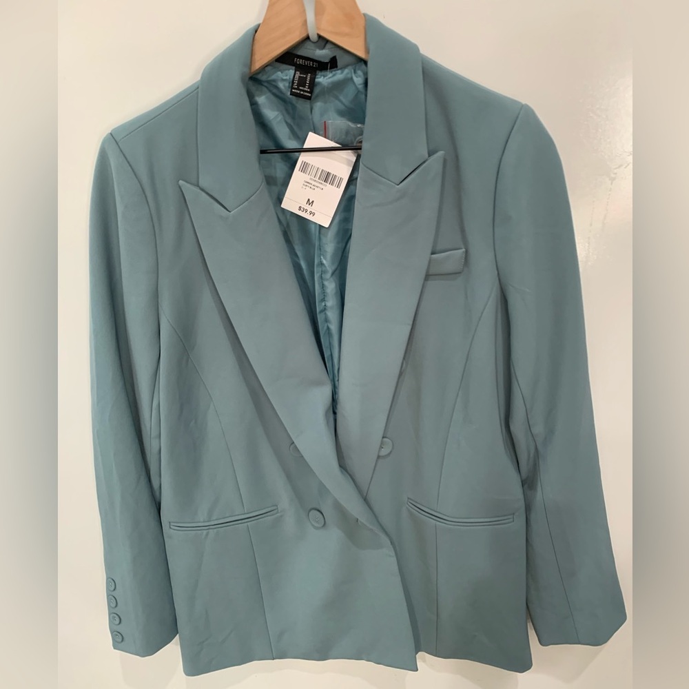 Forever 21 Teal Blazer size M NWT Statement Color Double Breast